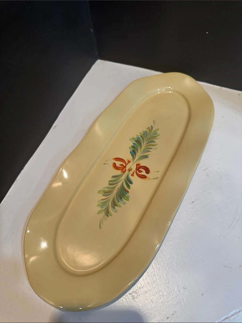 Gail Pittman Vintage Decorative Serving Platter with Hand-Painted Floral Accent